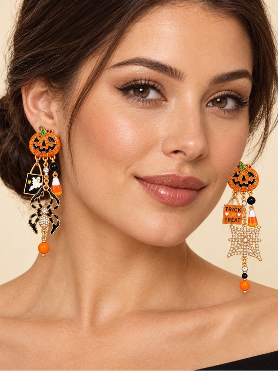 Anthropologie Jewelry - Halloween Pumpkin & Spider Dangle Earrings
